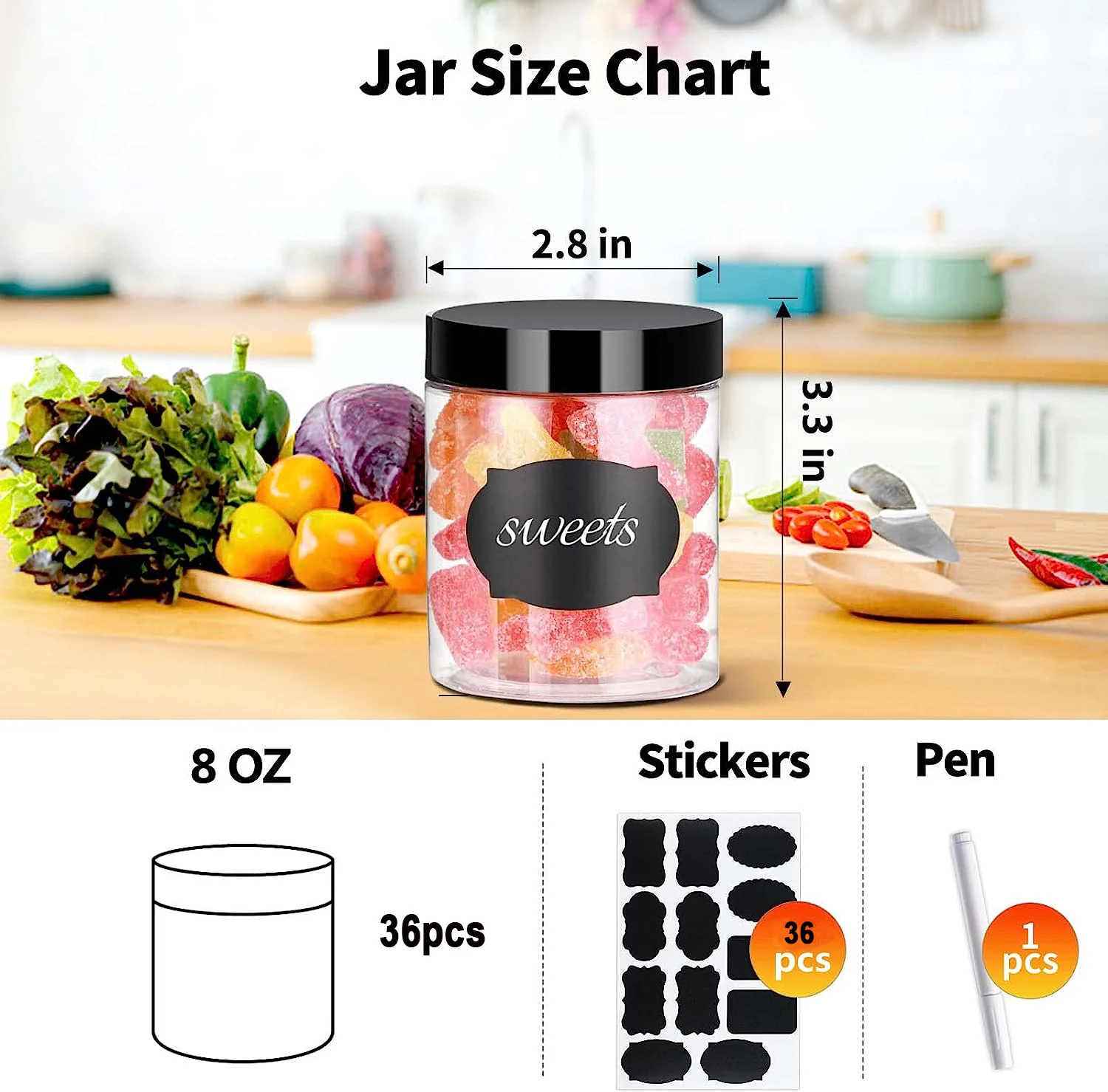 36PCS 8OZ Plastic Jars with Screw On Lids, Pen and Labels