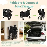 Poussette-chariot pliable 2-en-1 pour bébés, double siège, chariot de plage tout-terrain pour enfants, poussette jumelle avec auvent et plateau à collation pour les voyages en extérieur 4