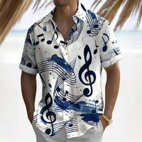 3d Music Symbol Print Hawaiian Shirts For Men Short Sleeve Shirt Summer Beach Casual Man Clothing Loose Oversized Men Shirt Tops 1