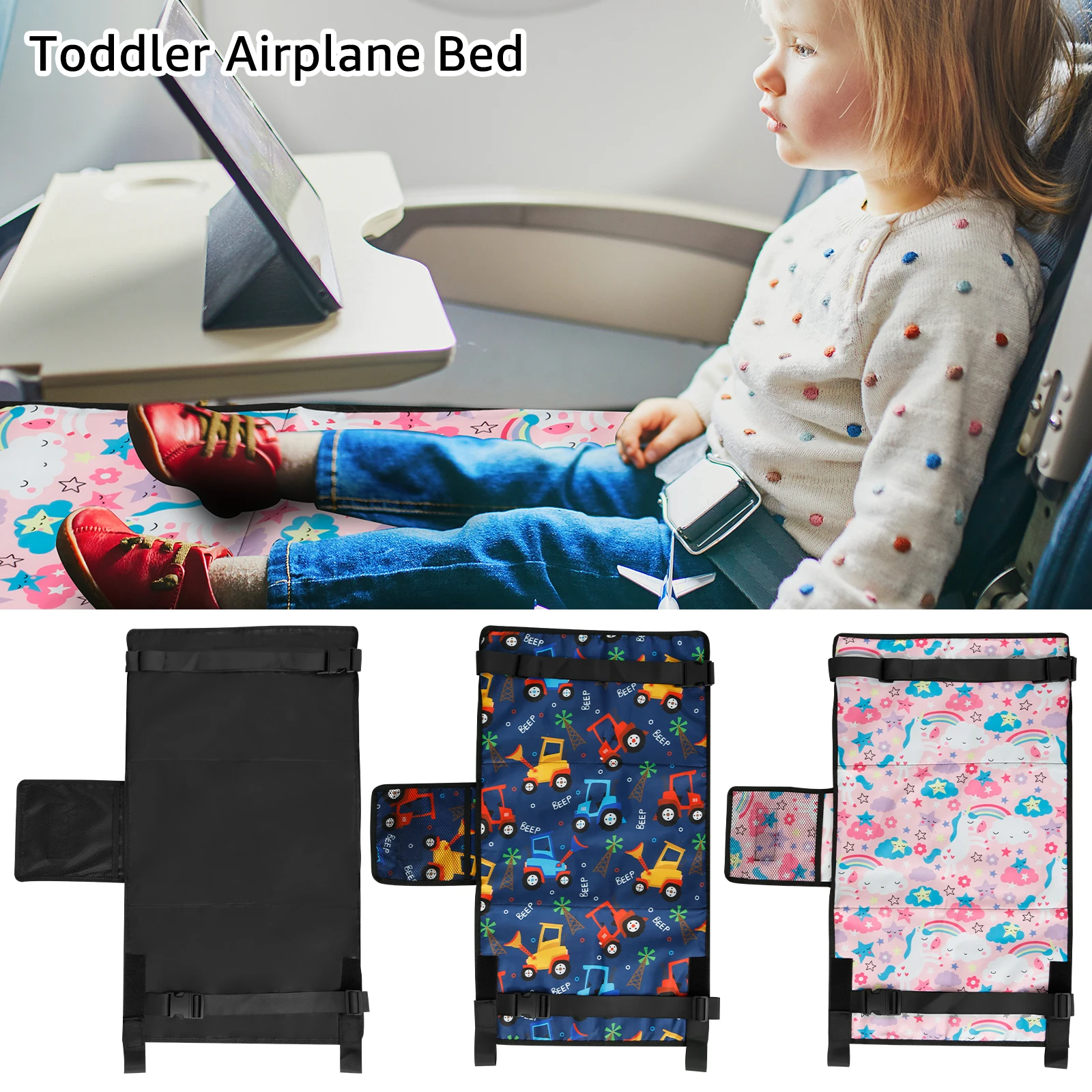 Kids Travel Airplane Pedal Bed Portable Seat Baby Hammock Extender Anti-Slip Design Stickers Oxford Cloth Leg Rest