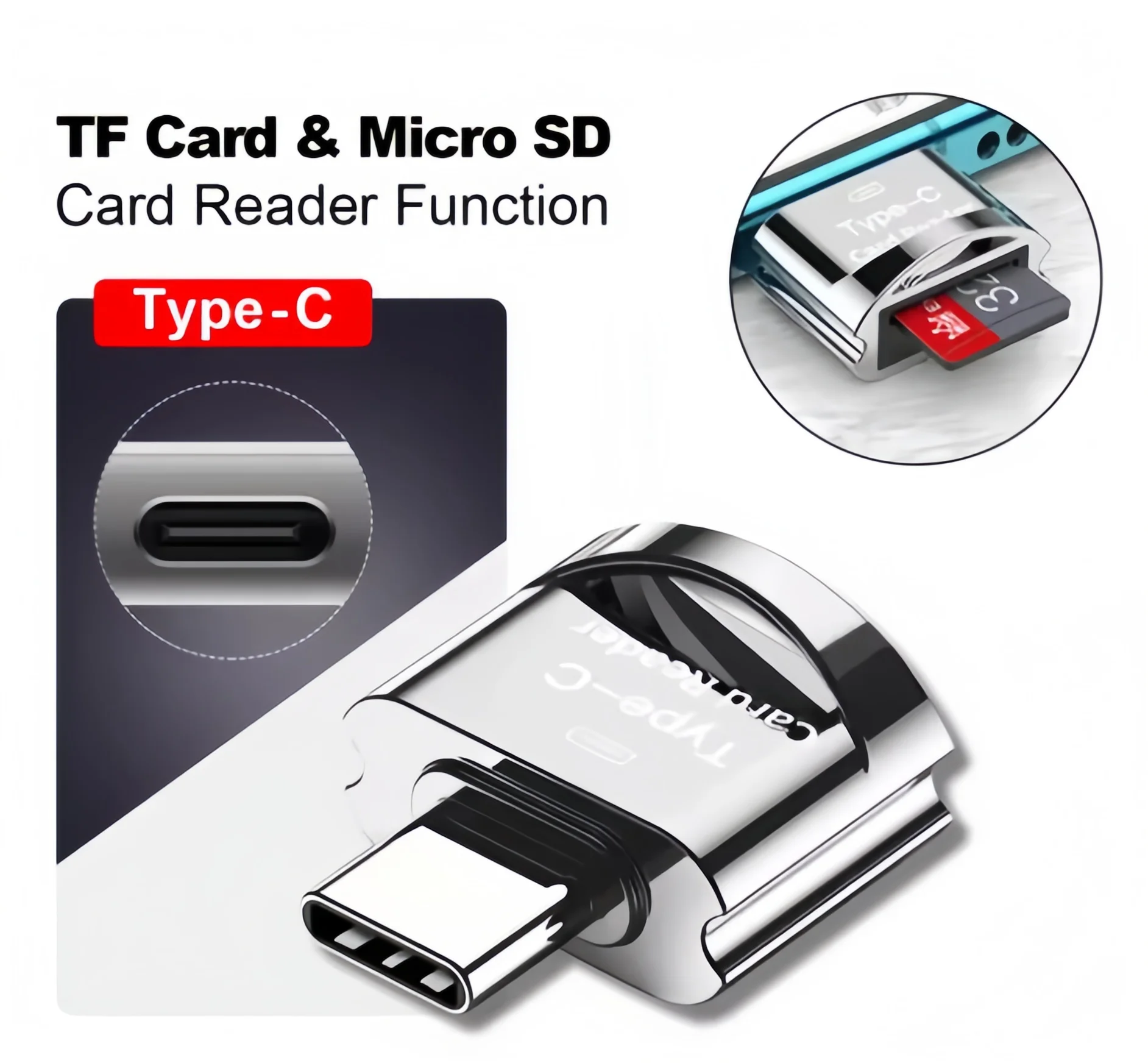 Type-C 카드 리더기, 2-in-1 USB C 리더기, 고속 480Mbps OTG 카드 리더기 어댑터, 초박형 아연 합금 메모리 카드 리더기