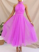 Elegant Women’s Backless Long Dress with Halter Neck