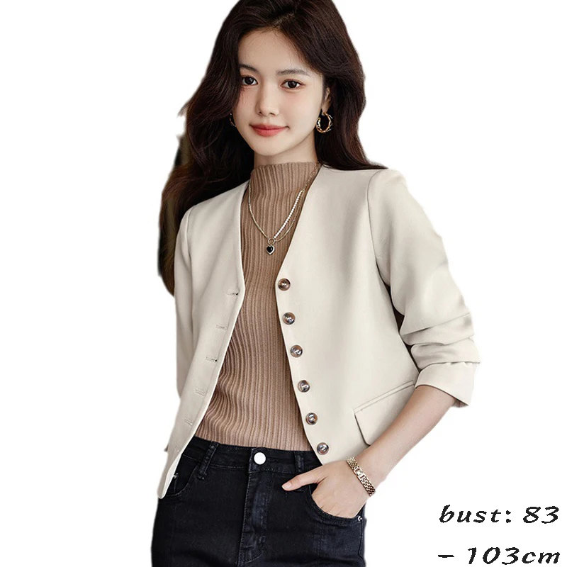 High quality blazer for women short jacket single breasted new spring 2024 elegant fashion clothes - black beige