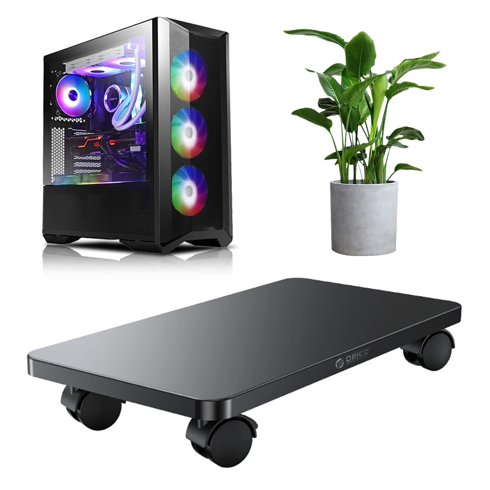 Steel Computer Tower Stand with Locking Rolling Caster Computer Trolley Stand PC Cart for Most Tower Gaming PC ATX Case