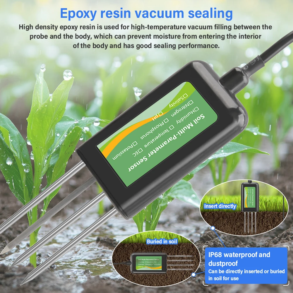 Soil Multi-Parameter Sensor RS485 8-in-1 pH EC Moisture Temperature Salinity NPK