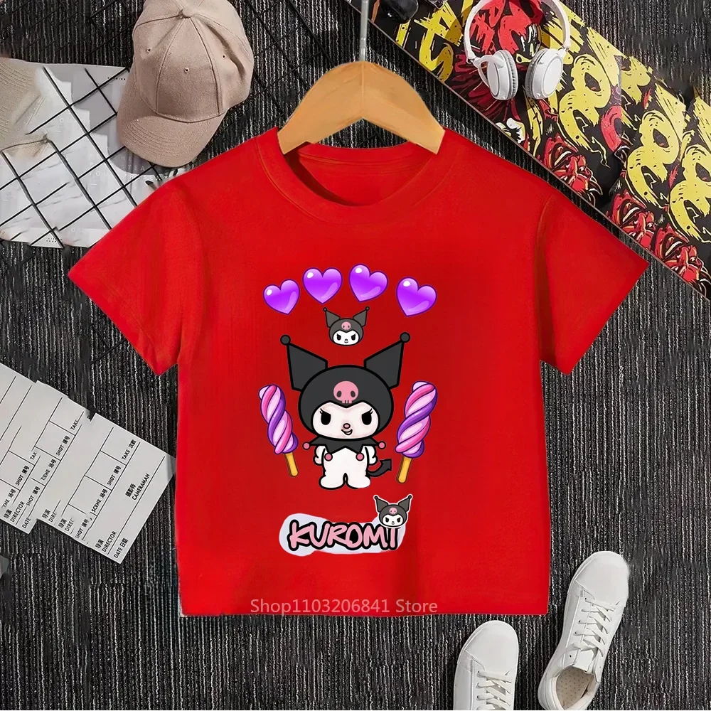 My Melody's Kuromi Cuties Summer O-neck Soft T-shirts for Boys and Girls Korean-inspired Hip-Hop Styles for Your Trendy Child 5