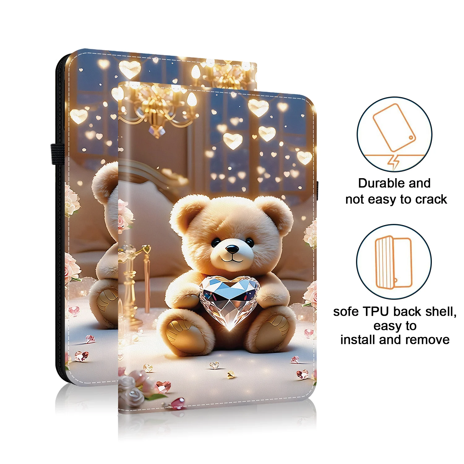 3D Cute Cats PU Leather Tablet Cover with Stand, 11-inch