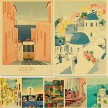 

Anime Travel City Landscape Vintage Poster Home Room Decor Art Painting Funny Wall Sticker for Coffee Kraft Paper Print Posters