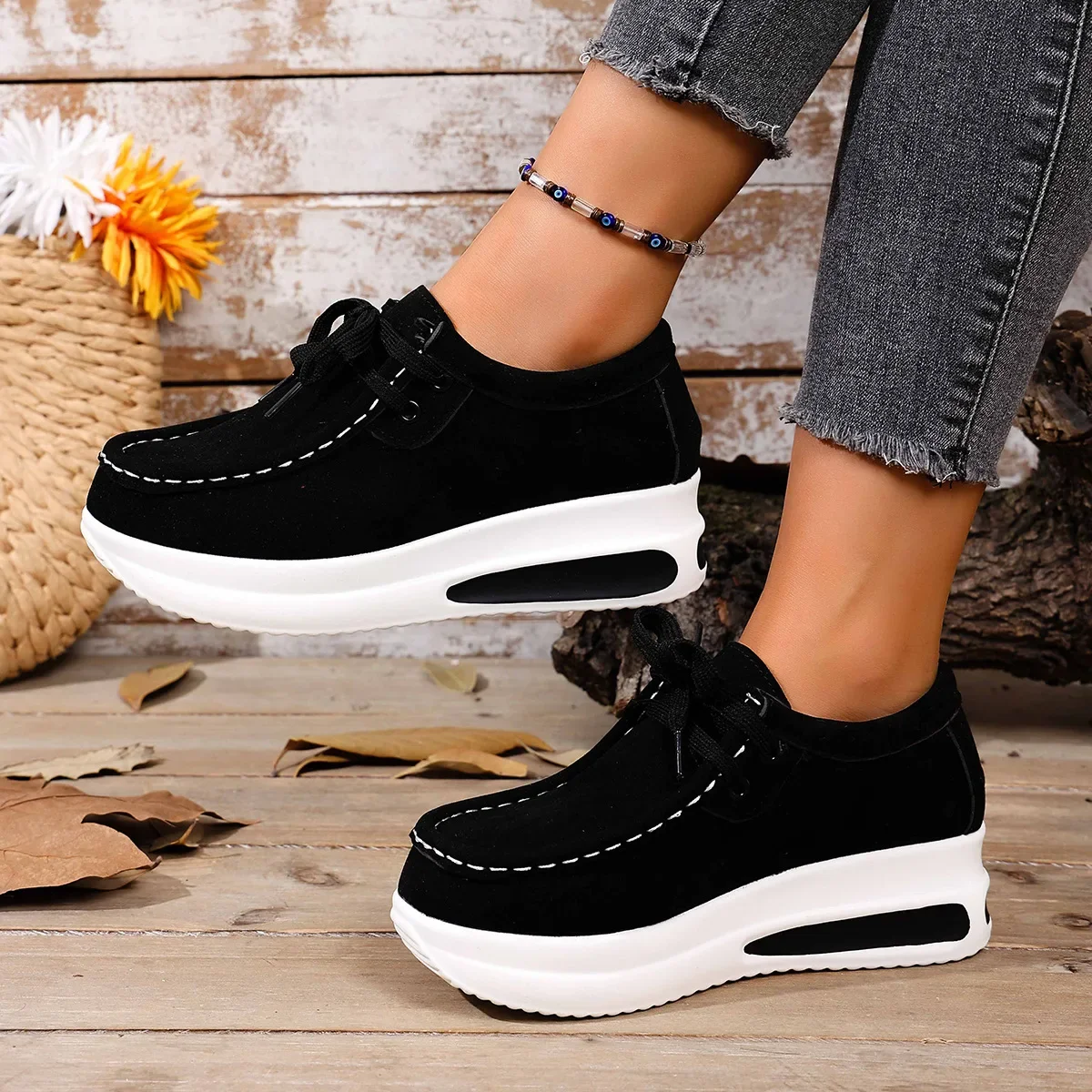 FASHION BREATHABLE CASUAL FLAT SHOES WOMEN LADIES LIGHT SWING PLATFORM GIRLS SHOES WOMEN SLIMMING CASUAL WOMEN FLATS SHOES