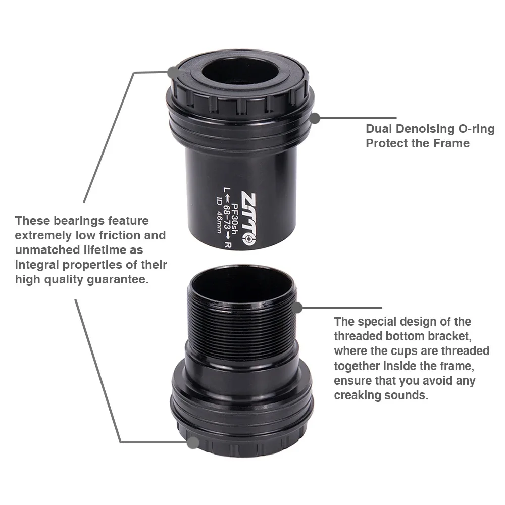 Press Fit Bottom Bracket Ceramic Bearing ZTTO PF30sh MTB Road 68/73mm &phi;46mm Frame DUB 28.99 Crank 22/24/30mm Spindle Crankset bicycle bottom bracket