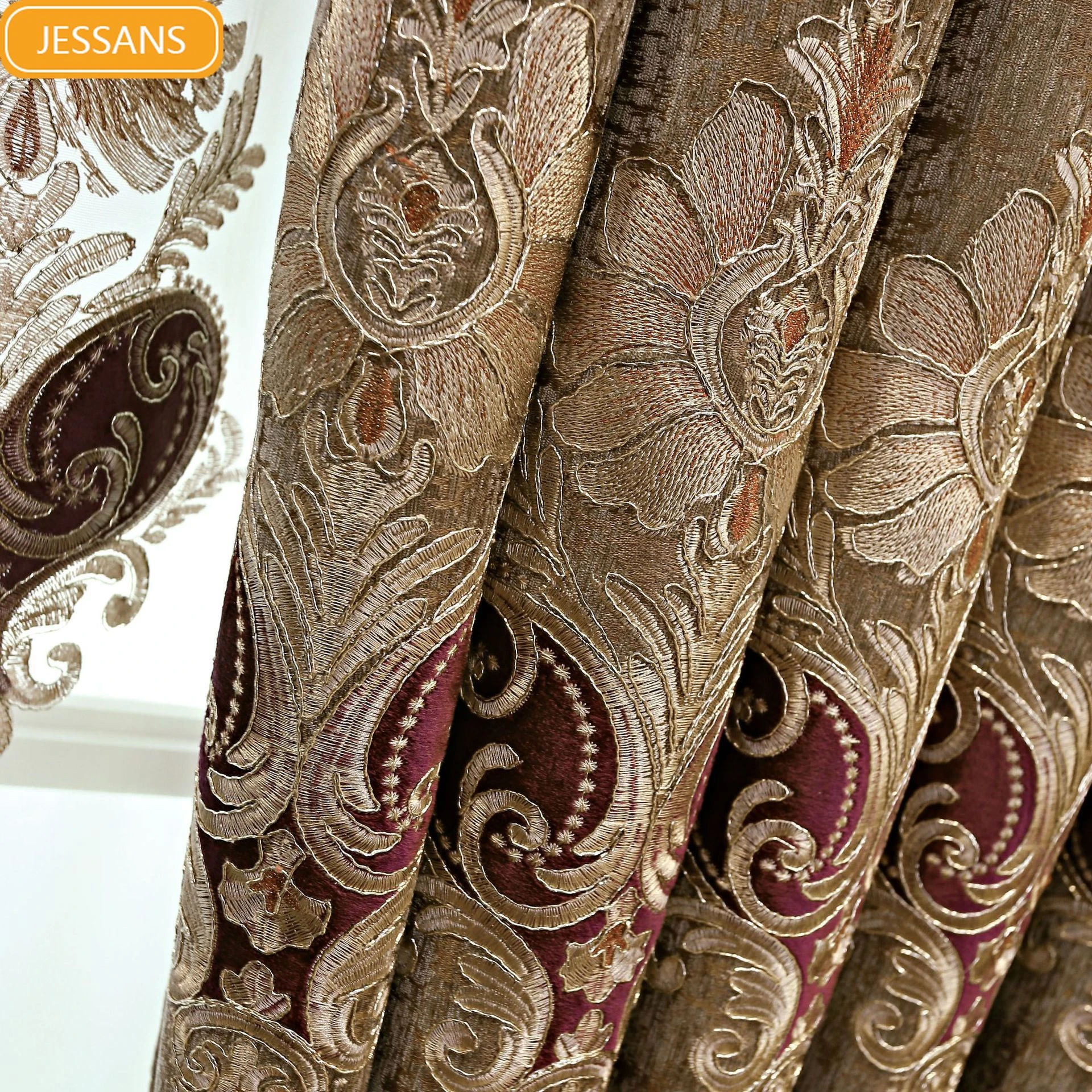 Cortinas de terciopelo bordadas para ventana, apliques de Jacquard de chenilla sala de y dormitorio, producto terminado novedad| | - AliExpress