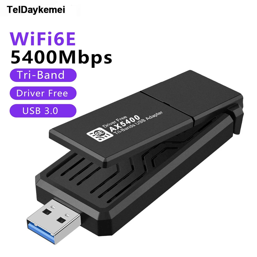 드라이버 프리 AX5400 와이파이 6E 트라이 밴드 USB 3.0 어댑터, 데스크탑 노트북 윈도우 10 11 용, 2.4G 5G 6G 와이파이 리시버 동글