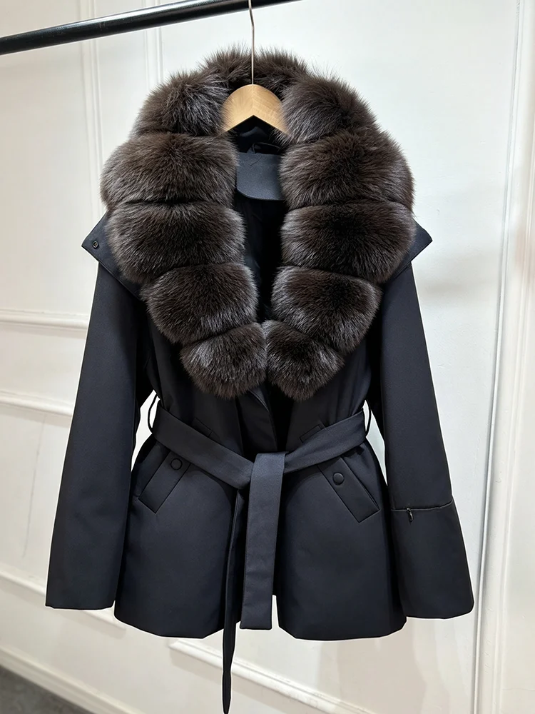 Janveny Luxury Women's Winter Down Jacket 2026 New Large Natural Real Fox Fur Cuff 90% White Duck Down Coat Female Feather Parka