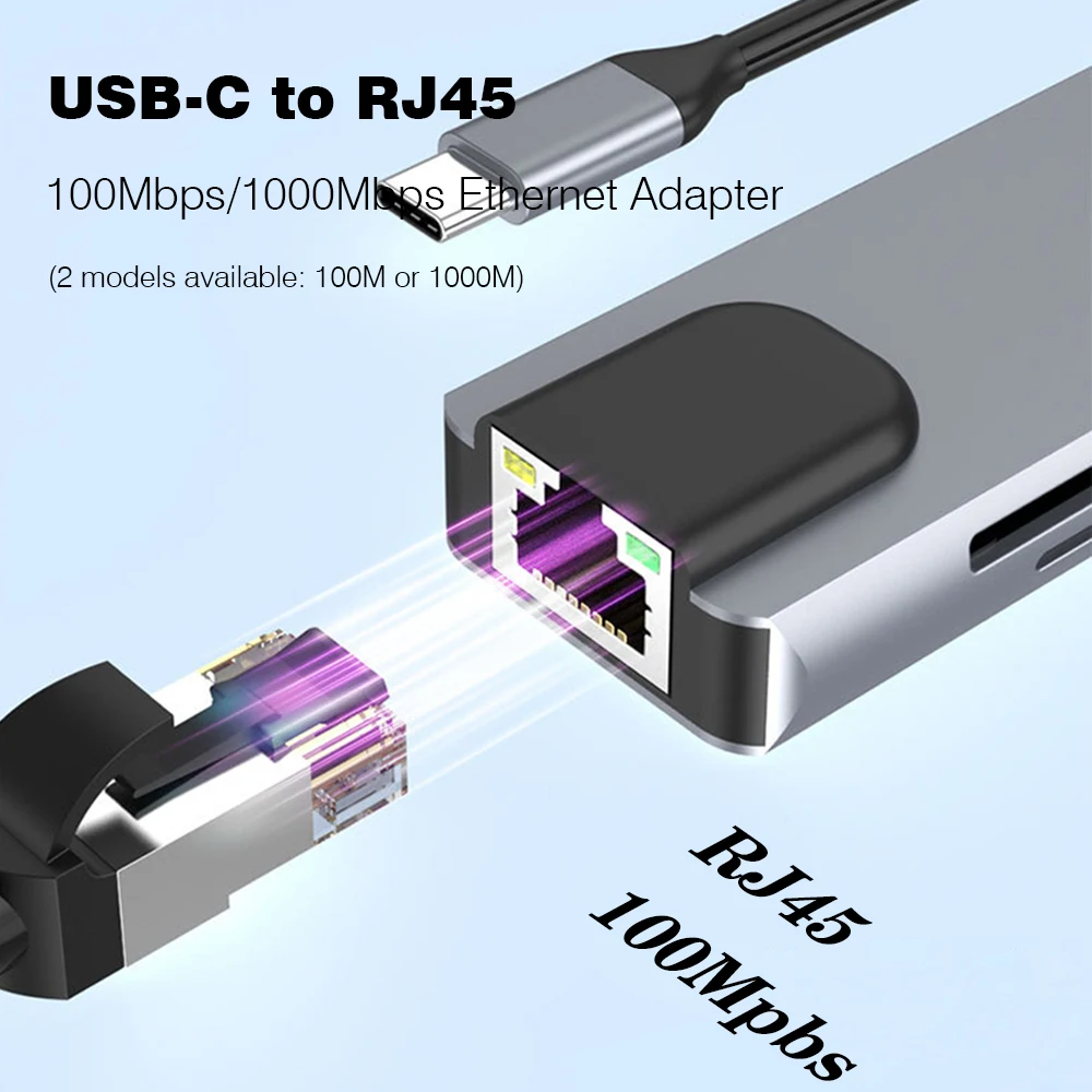 RJ45 100M/1000Mbps Ethernet to USB C Adapter Docking Station USB Type C to HDMI HUB 4K 30HZ VGA Headphone PD 100W USB3 Extencion 4