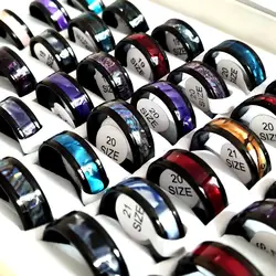 Elevate Your Style: Black and Blue Stainless Steel Band Rings - Elegant Wedding and Party Jewelry (20pcs Set) (8mm black - A)