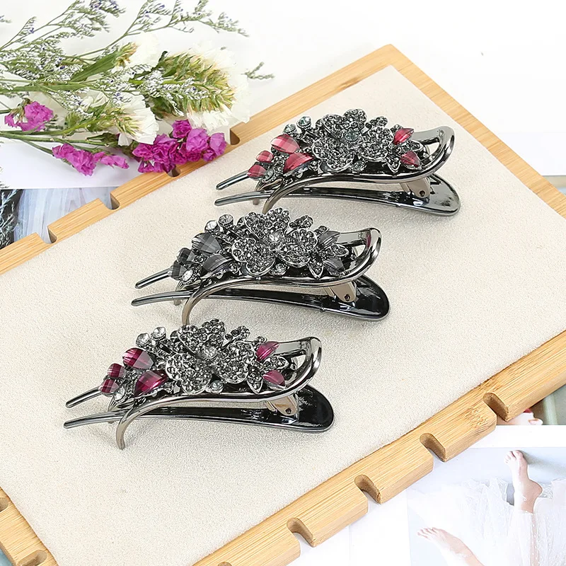 Female Hairgrip Rhinestone Flower Duckbill Hair Clip Claw Barrettes Vintage Butterfly Hairpin Ponytail Hair Accessories Headwear vintage hair clips