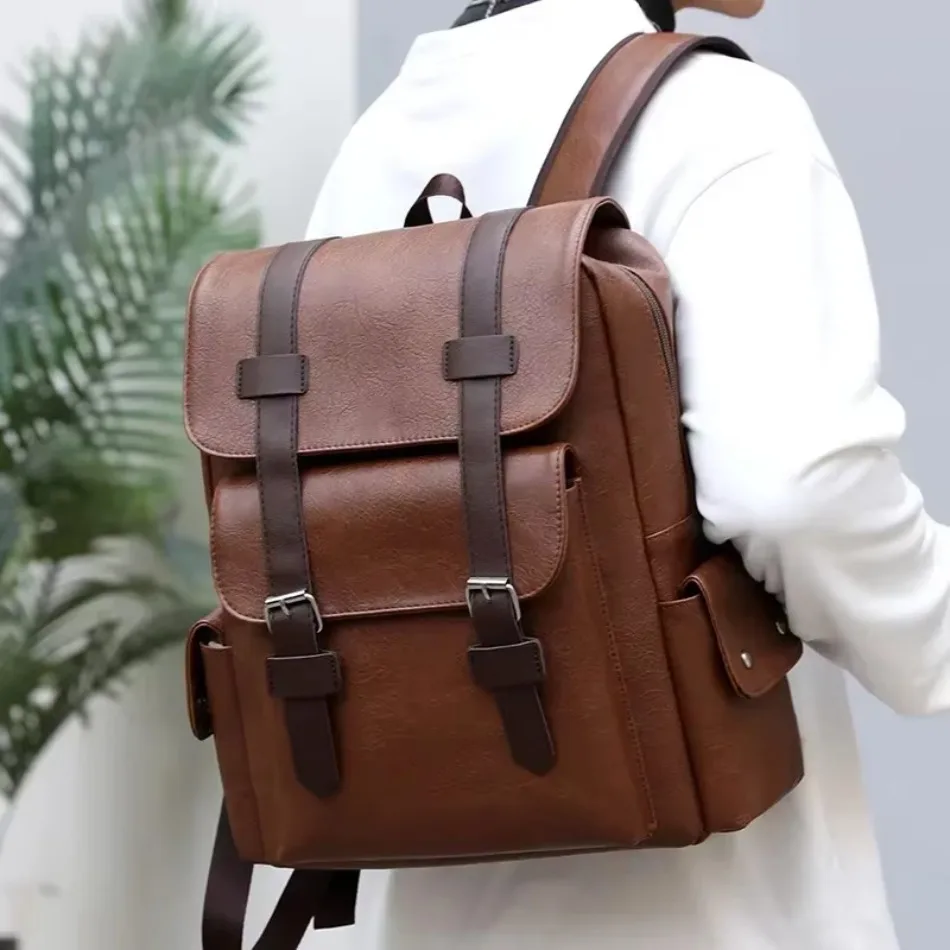 New Korean Version Soft PU Leather Backpack For Men And Women Casual Trend High School Students Computer Travel Backpacks