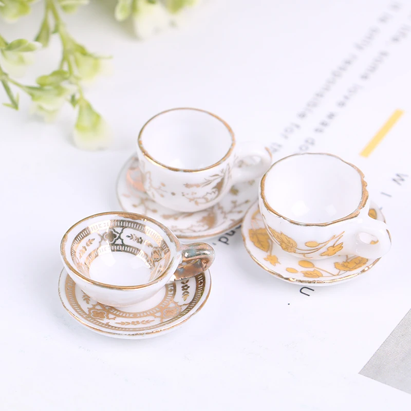 

1Set 1/12 Dollhouse Miniature Ceramic Tea Cup Tableware Cup & Saucer Model Kitchen Accessories For Doll House Decor Kids Toys