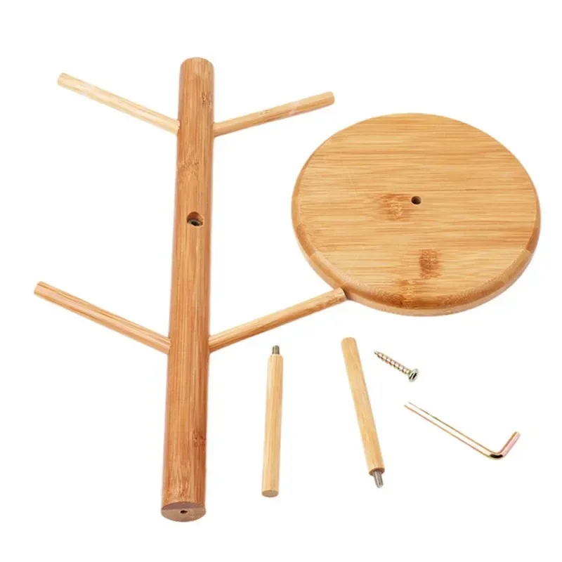 Cup Storage Holder Tree Shape Wood Coffee Tea Cup Storage Holder Stand Mug Hanging Display Rack Drinkware Shelf 6 Hooks 1 Set