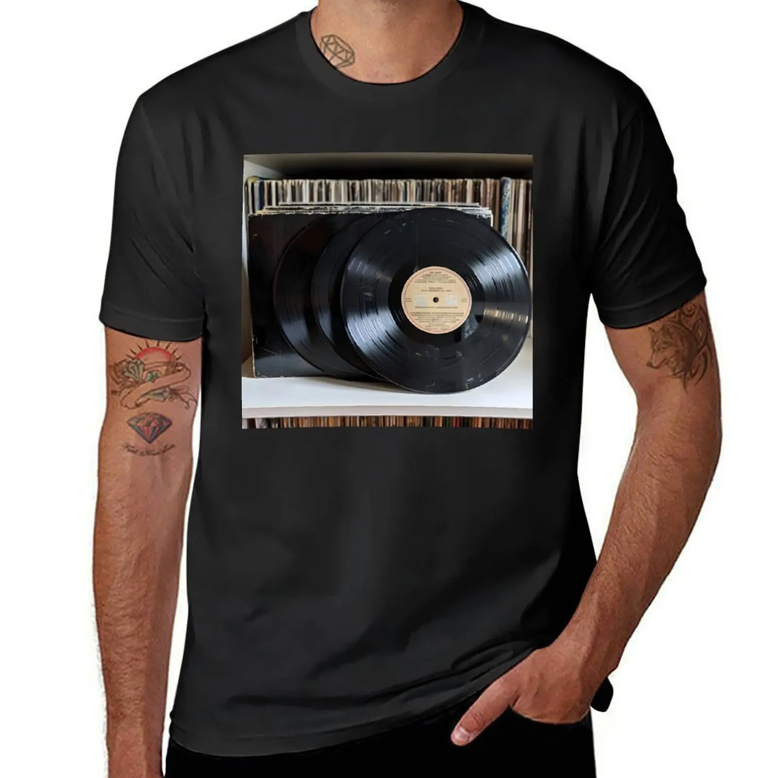 

classic vintage vinyl record print T-shirt quick-drying blanks plain t shirts men