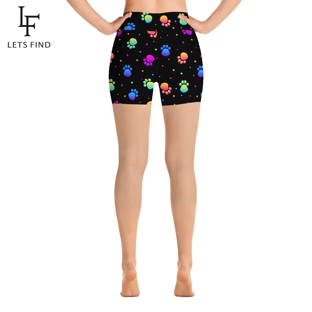 LETSFIND Hot Sale New Fashion Women High Waist Short Pants 3D Dog Paws Digital Print Stretch Leggings