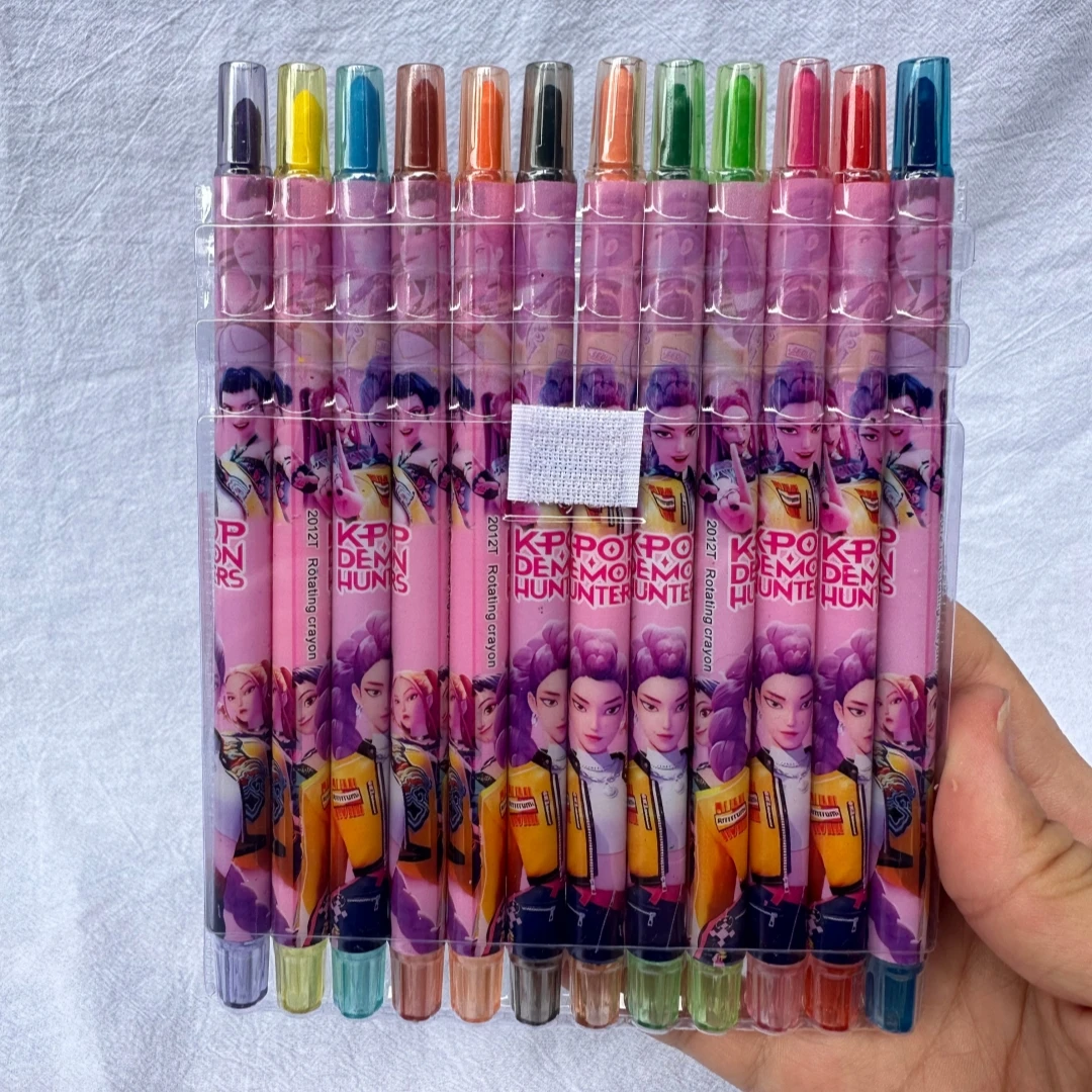 Popular rotating crayons girl group style 12 colors cute drawing tools for kids students daily coloring painting stationery - 4
