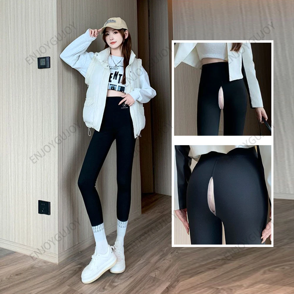 Velvet Shark Pants Ms Invisible Open Crotch Outdoor Sex High Waist Thick Lamb Velvet Super Thick Leggings Yoga Training Pants