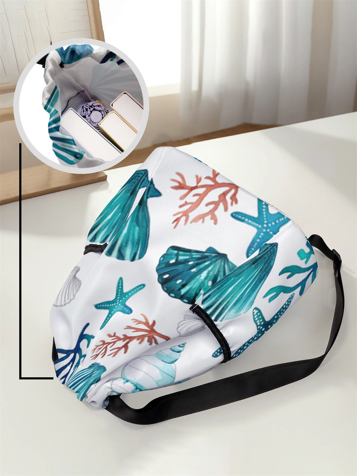 Shell Pattern Drawstring Backpack - Large Capacity Durable Fitness Bag, Adjustable Shoulder Straps, Sports Beach Backpack