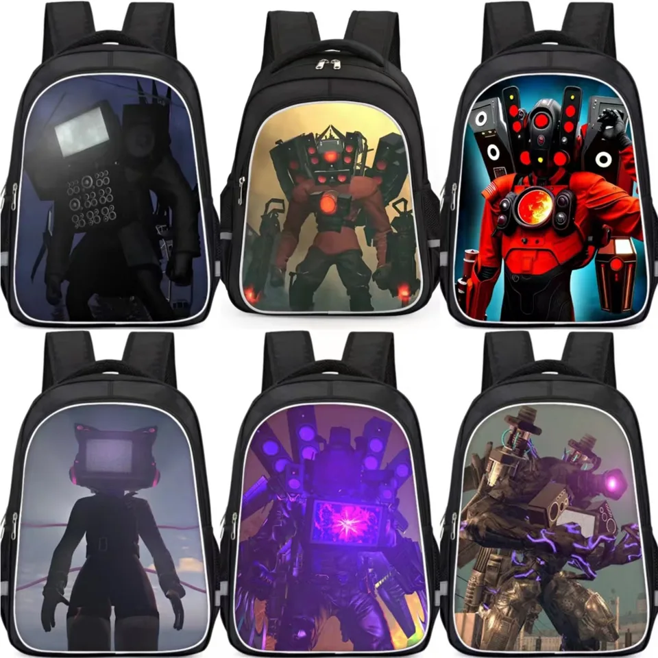 Zaino Skibidi Toilette 3 Pezzi - Set Con Borsa Tracolla E Astuccio, Stampa Cartone Animata, Unisex, Per Scuola E Tempo Libero - 2