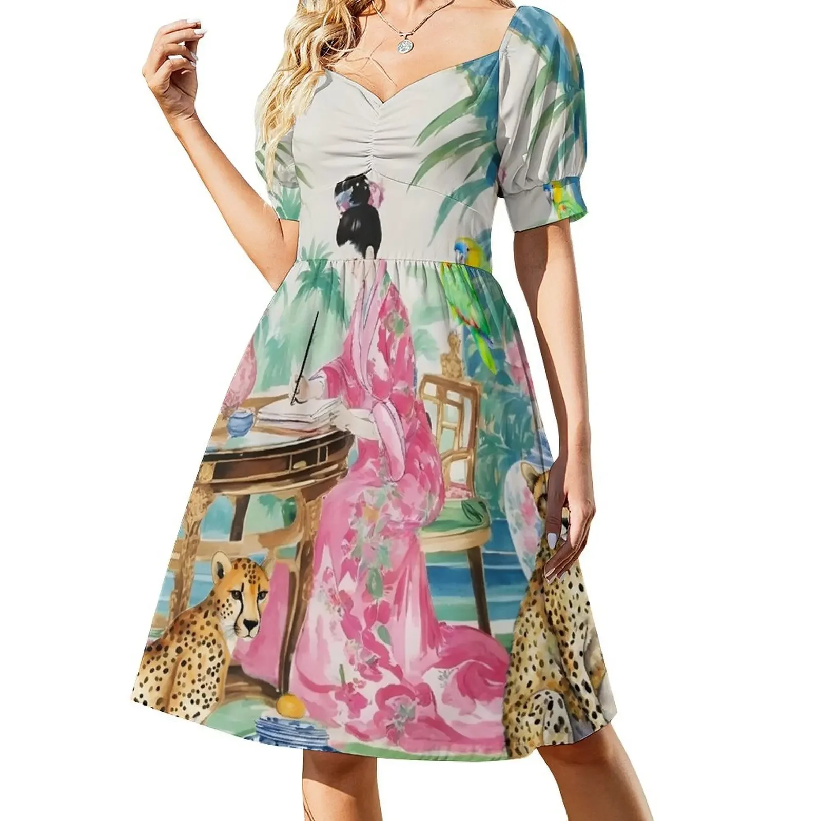 thumbnail image 1 of Vestido sin mangas con pintura chinoiserie caprichosa de The Writer's Den, vestido de verano para mujer, vestidos de fiesta, vestido, 1 of 8