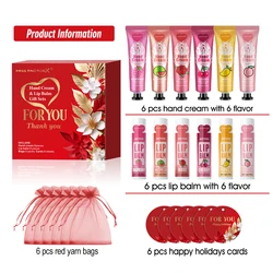 Elegant Gift Set: Lip Balm & Hand Cream with Thank You Card and Red Organza Bag - Perfect for Weddings, Christmas, and New Year Celebrations (24PCS gift set)