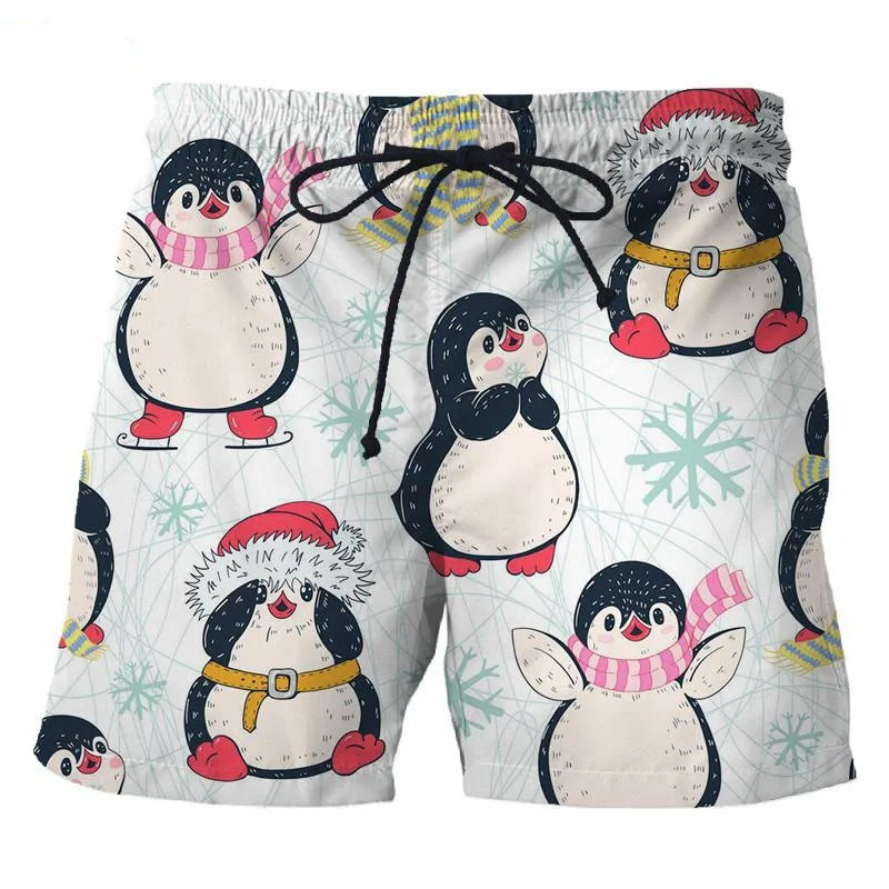 3D Printed Penguin Men's Short Pants Fashion Hawaii Beach Shorts Cool Casual Summer Quick Dry Animal Pattern Sports Swim Trunks 2