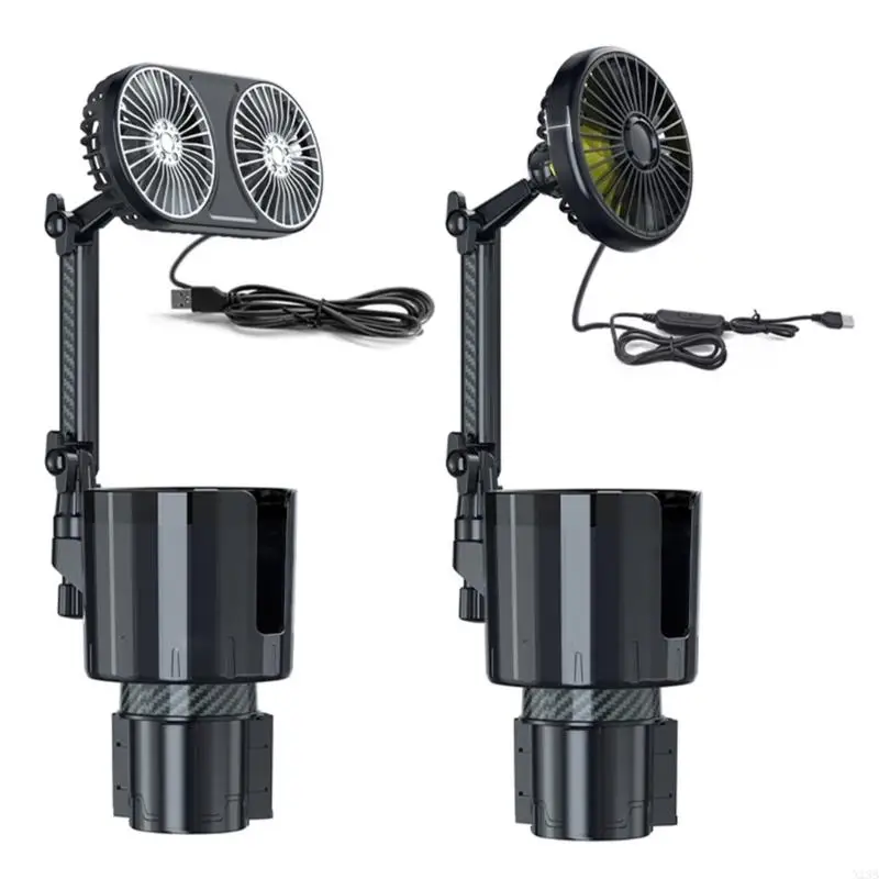 X13B Car Cup Holder USB Car Fan 2 in 1 Adjust Speed 360 degree Rotating Fan