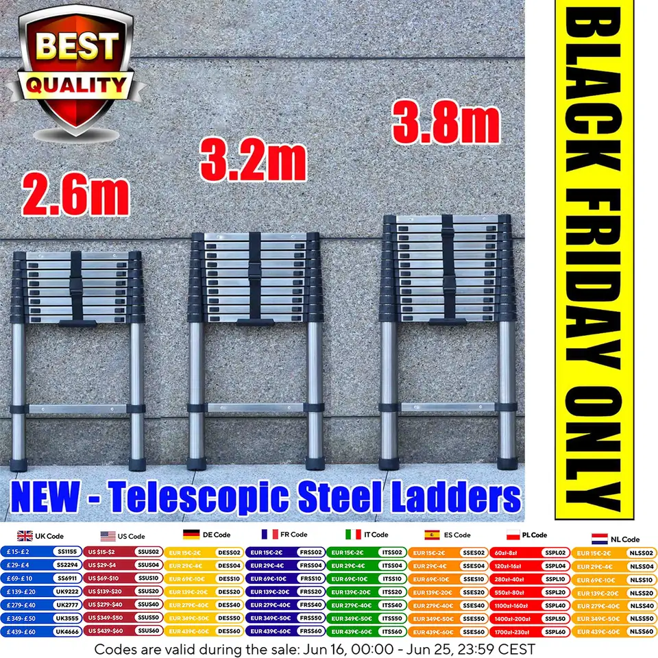HOMIDEC Telescopic Ladder 3.2M/10.5FT Aluminium Extension Ladder With Stabilizer Bar Detachable Hooks Multi Purpose Extendable Loft Ladder Portable Folding Ladder 11 Steps Max Load 150 Kg En 131