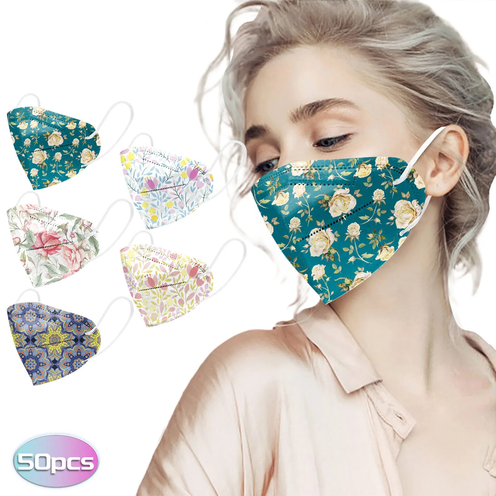 Approved Adult Kn95 Mask Europe CE Woman Flower Printed Face Mouth Mask Mascarilla 5 Layers Fabric FFP2Mask Protective kn95 mask 2