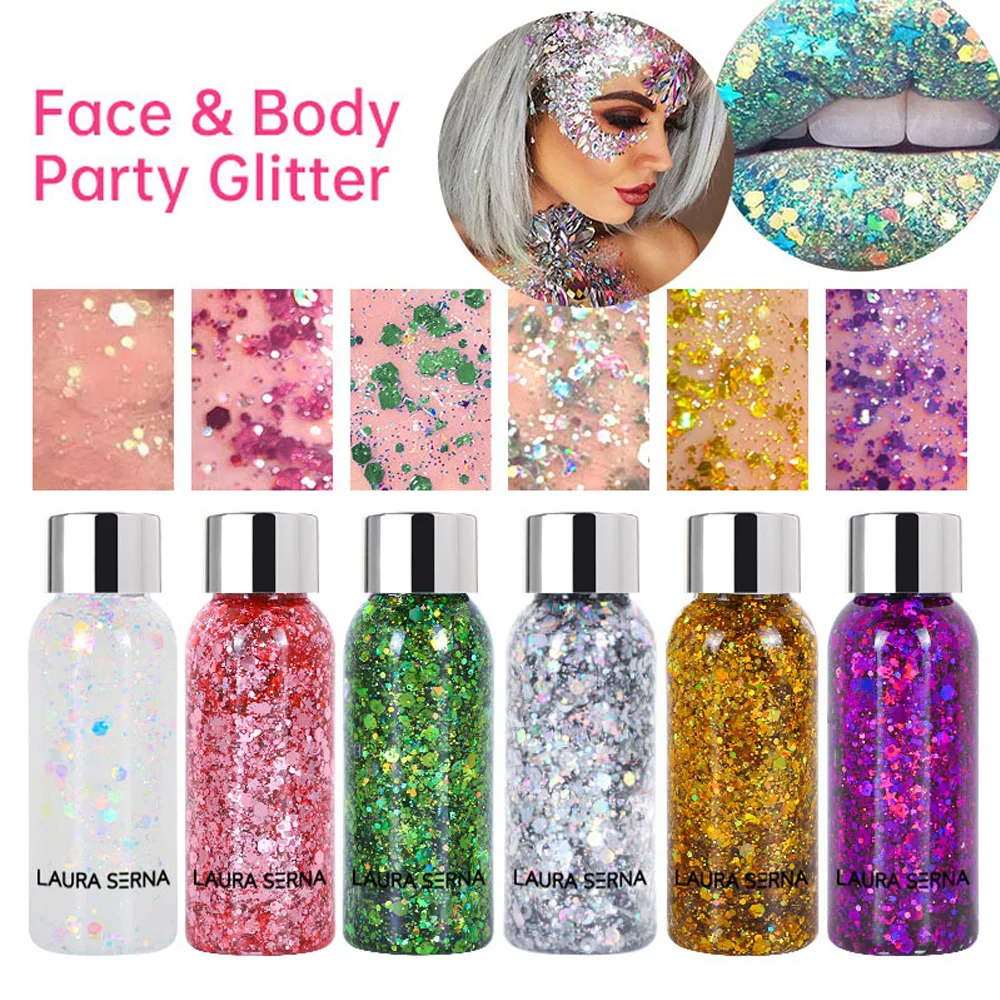 Festival Body Glitter Gel Face Eye Glitter Eyeshadow Holographic Cosmetic Laser Powder Chunky Nails Hair Glitter Bar Makeup 2