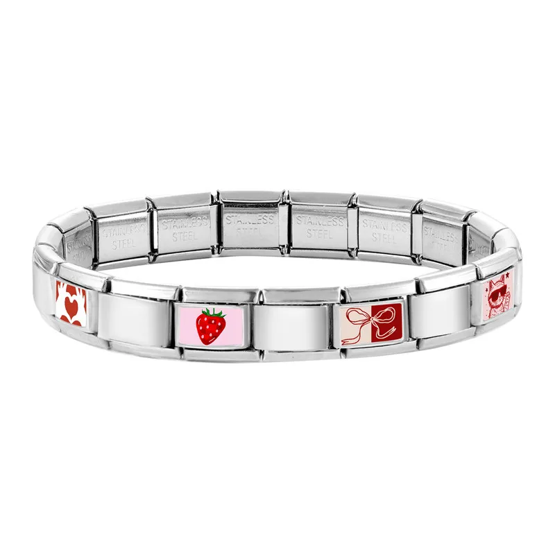 Italian Charm Link Y2K Heart Dog Cat Flowers fit 9mm Stainless Steel Jewelry DIY Bracelets For Gifts Red Pink