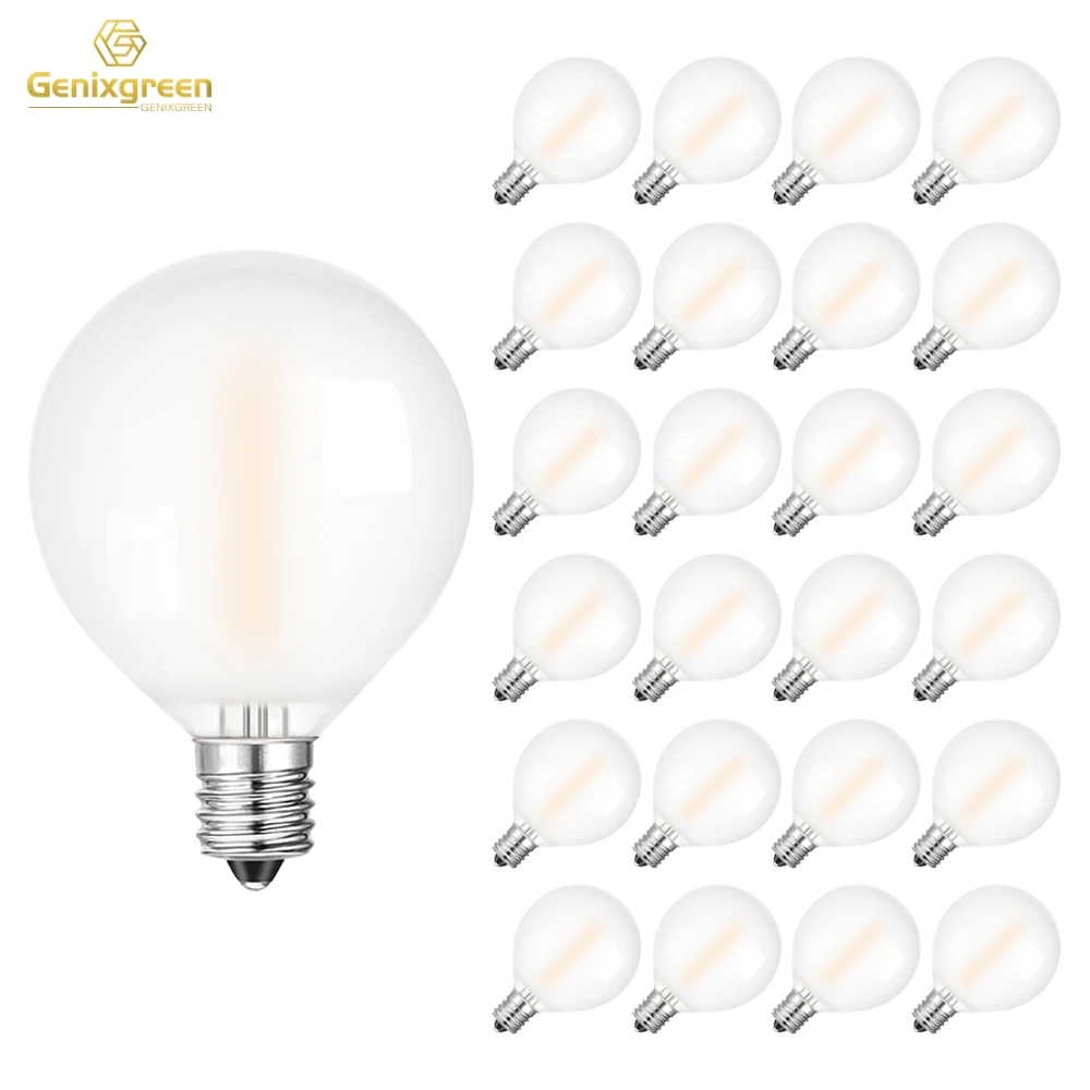 

Genixgreen G40 Frosted Glass LED Bulbs E12 C7 Screw Base Warm White 2700K 1W Dimmable Globe Bulb For Indoor Outdoor String Light