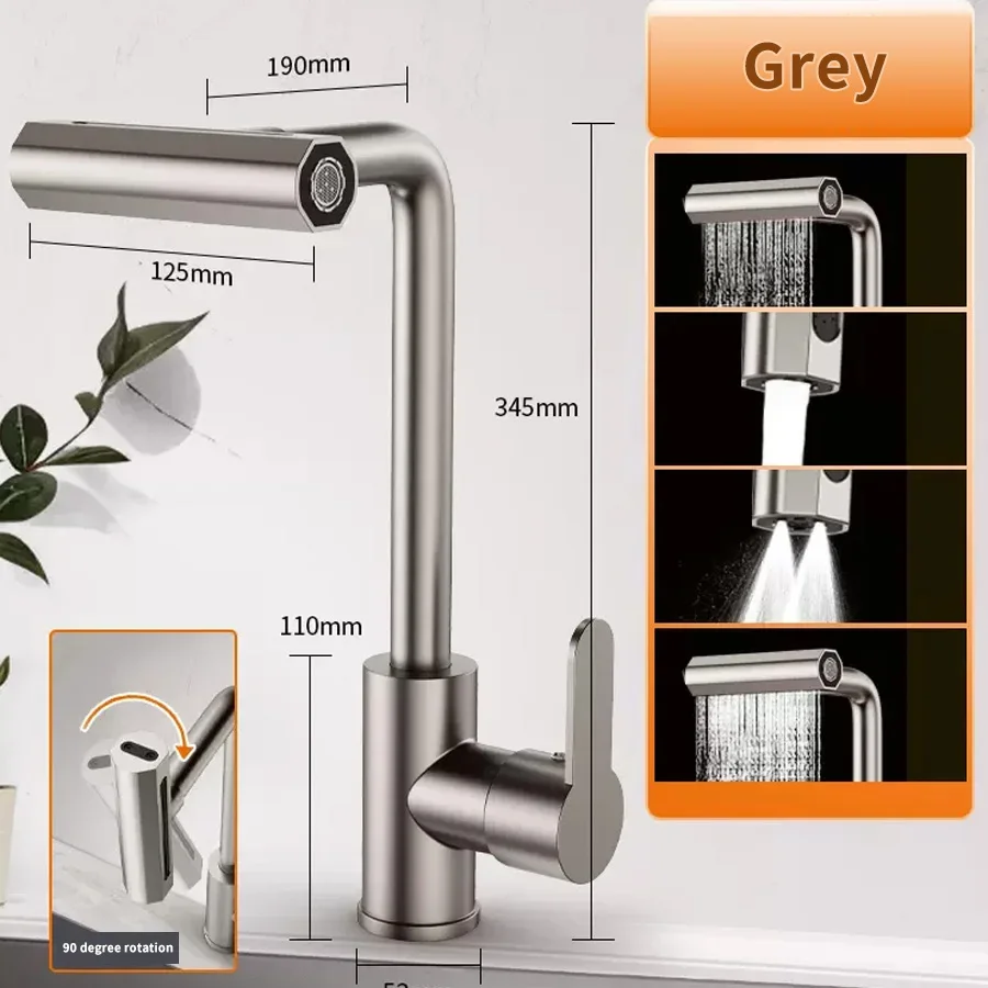 حنفية مطبخ عالمية بتصميم شلال، مزودة بأربعة أوضاع،...