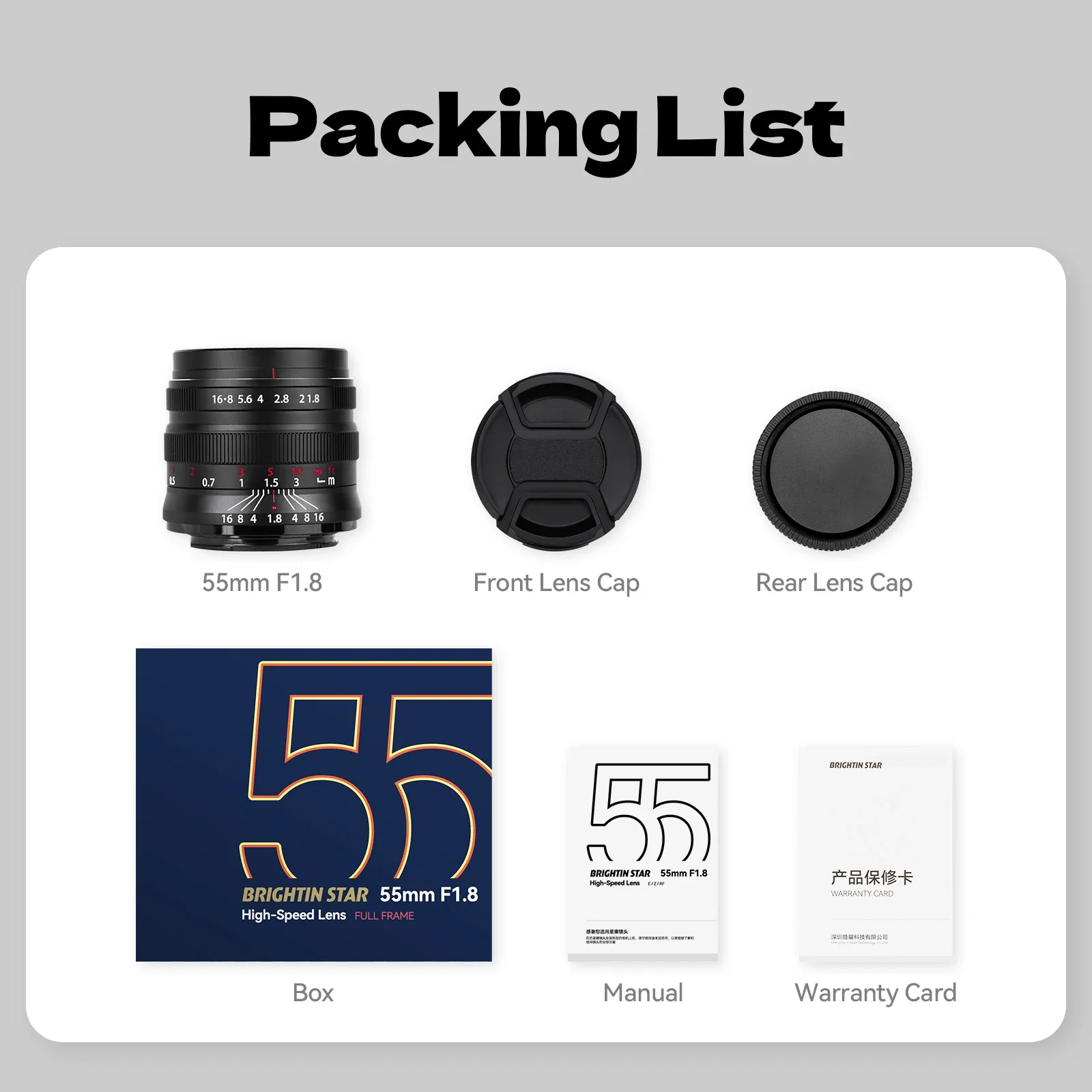 브라이트인 스타 55mm F1.8 풀프레임 대구경 수동 초점 카메라 렌즈 (캐논 RF, E, ZV-E10, 니콘 Z, Z-FC, Z30 마운트 호환)