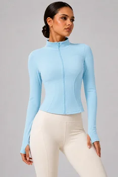 Women's Full-Zip Yoga Jacket, Slim Fit Long Sleeve Athletic Top with Thumb Holes, Lightweight Stretchy Workout Jacket for Runnin 2