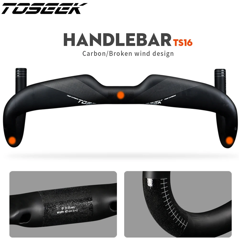 

TOSEEK Full Carbon Fiber Road Bike Handlebar Road Bicycle Accessories Matt Black Carbon Handlebar 400/420/440mm Diameter 31.8mm