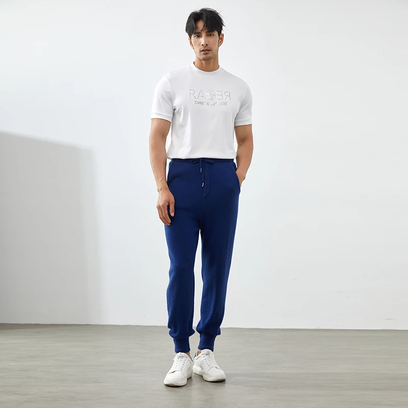 새로운 캐주얼 니트 레깅스 남성용, 캐시미어 하이 웨스트 따뜻한 패션 느슨한 바지 100% 가을 겨울 2022
