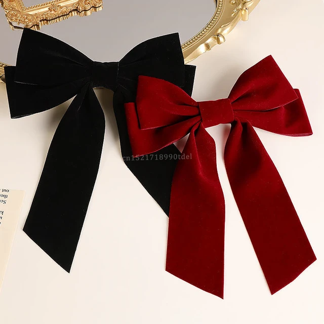 Vintage Red Black Velvet Bow Hair Clip For Women Girls Wedding Ribbon  Hairpins 
