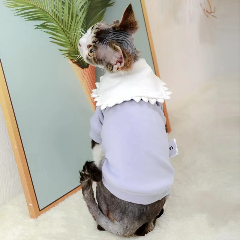 스핑크스 고양이 옷, 스핑크스 스웻셔츠용 부드러운 후드, 애완 동물 의상, 새끼 고양이 점프수트, 귀여운 칼라, 가을 겨울 데본 레