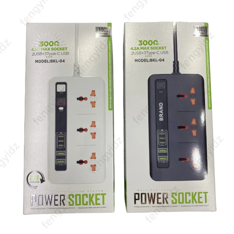 Universal Outlet EU/UK Plug Power Strip Timer Sockets 2M Extension Cable 2 USB 3 TYPE-C Network Filter Fast Charging Socket