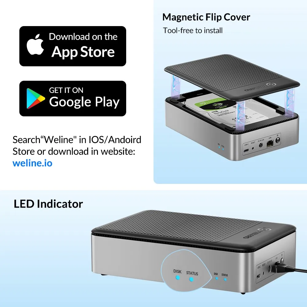 PHIXERO Family NAS Storage HDD Hard Drive Enclosure Network Box Automatic Backup Remote Access External Enclosure Adapter