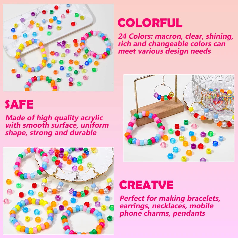 Pony Beads Bracelet Making Kit, Rainbow Kandi Beads for Jewelry Making DIY,  Hair Beads for Braids for Girls Women with Hair Beaders Rubber Bands  Elastic String, Ideal School Gift 