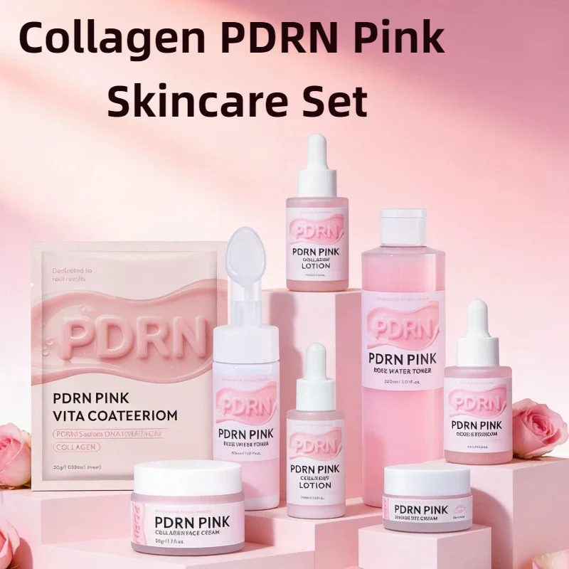 Radiant Glow Skincare Set - Collagen Enriched Moisturizing Mask & Brightening Cream with Fine Line Reducing Essence and Eye Cream