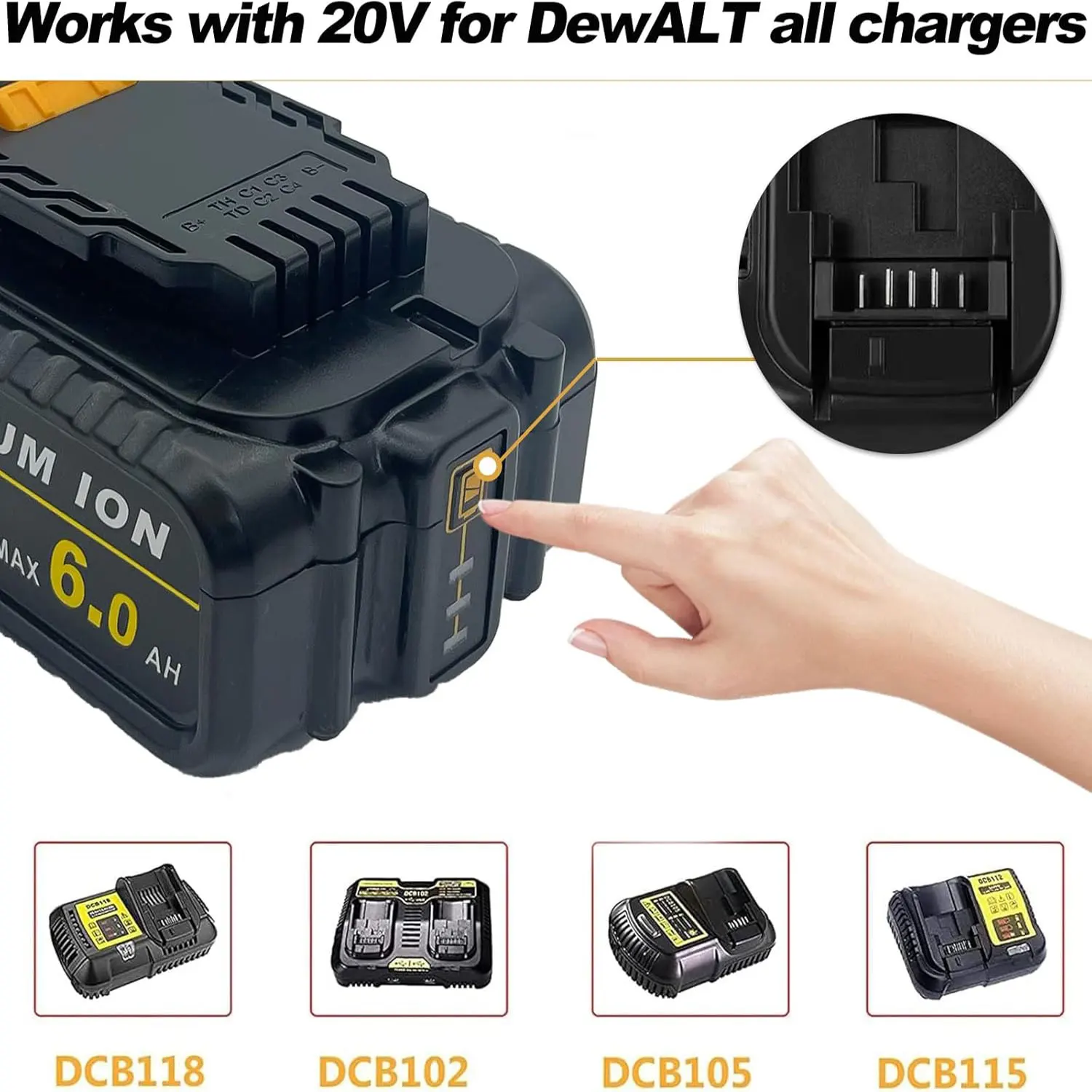 2 Pack of 6.0Ah 20V DCB206 Replacement Batteries for DeWalt 20V Max DCB205 DCB206 DCB207 DCB204 DCB203 DCB201 DCB200 DCB180 DCB 5